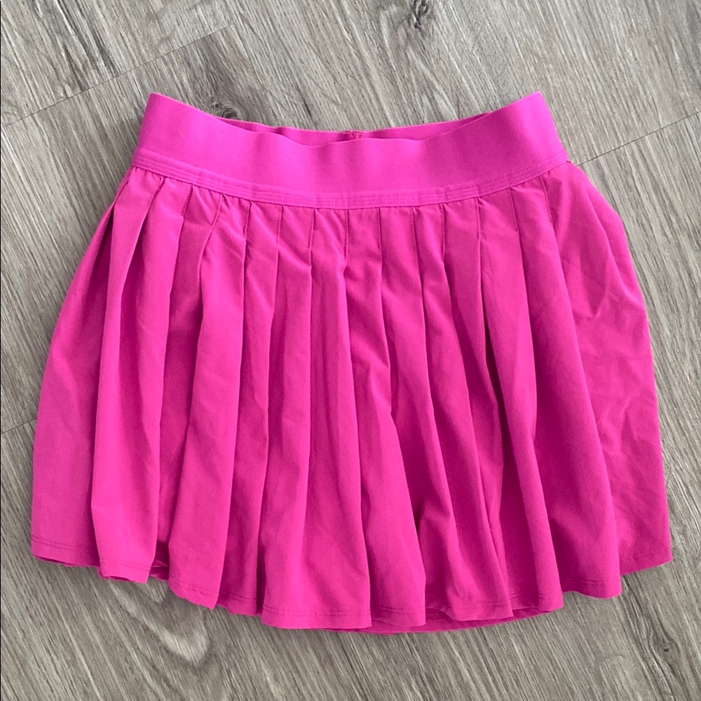 012. All in Motion Pink Pleated Skater Mini Skirt